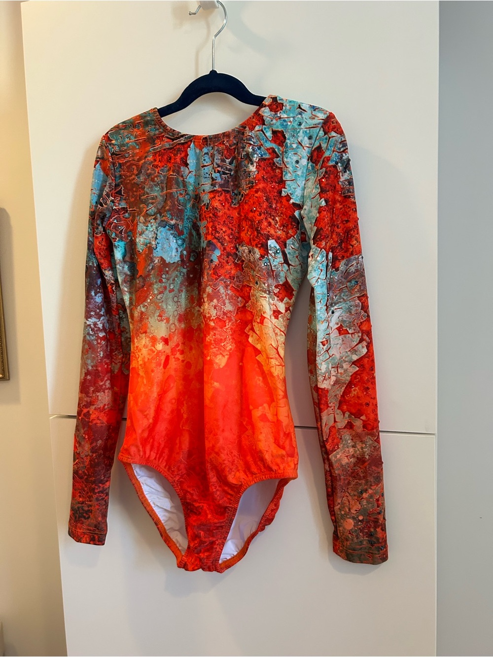 Alexandra Long-Sleeve Red Abstract Print Women’s Leotard - Adult Small